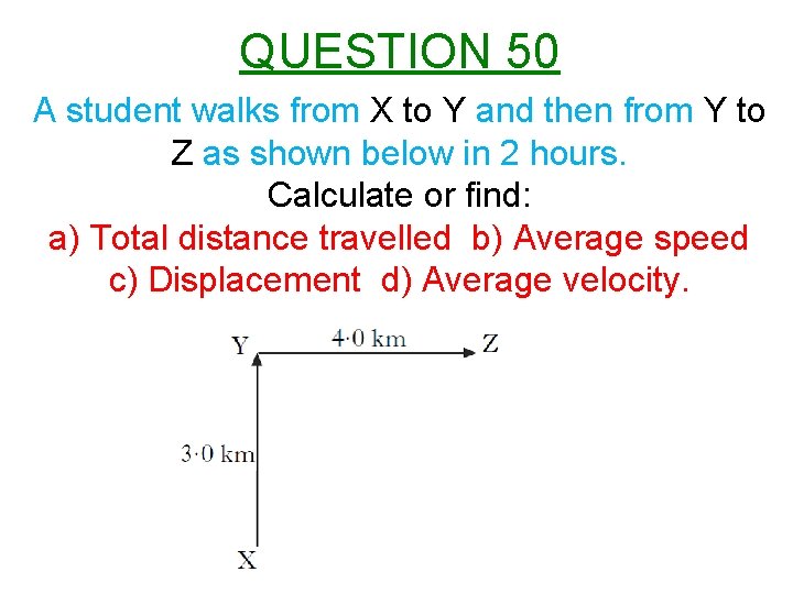 QUESTION 50 A student walks from X to Y and then from Y to