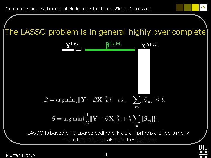 Informatics and Mathematical Modelling / Intelligent Signal Processing The LASSO problem is in general Informatics and Mathematical Modelling / Intelligent Signal Processing The LASSO problem is in general