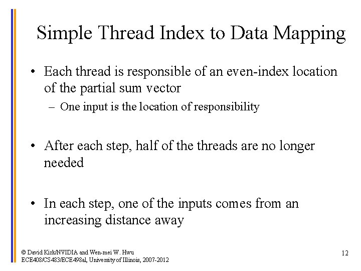 Simple Thread Index to Data Mapping • Each thread is responsible of an even-index