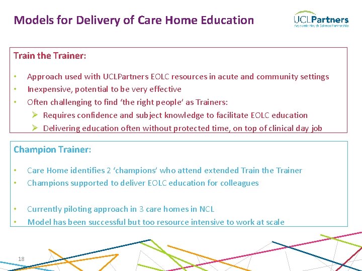 Models for Delivery of Care Home Education Train the Trainer: Approach used with UCLPartners