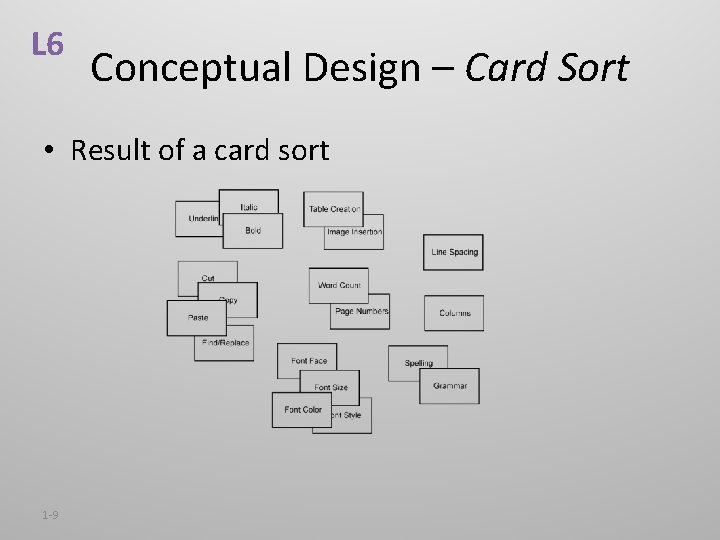 L 6 Conceptual Design – Card Sort • Result of a card sort 1