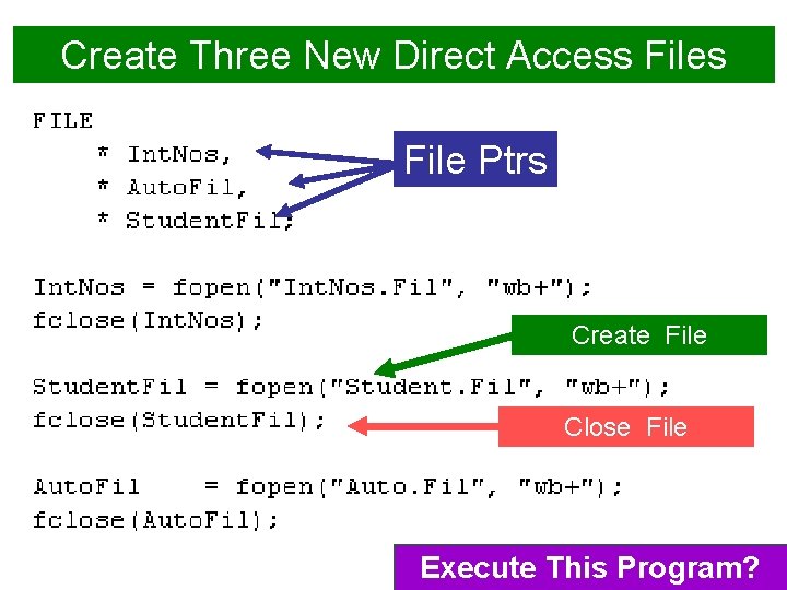 Create Three New Direct Access File Ptrs Create File Close File Execute This Program?