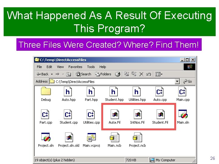 What Happened As A Result Of Executing This Program? Three Files Were Created? Where?