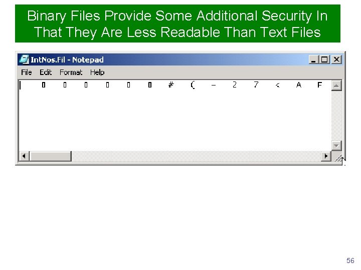 Binary Files Provide Some Additional Security In That They Are Less Readable Than Text