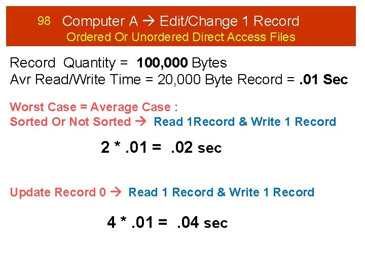 98 Computer A Edit/Change 1 Record Ordered Or Unordered Direct Access Files Record Quantity