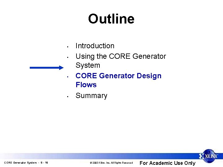 Outline • • CORE Generator System - 8 - 18 Introduction Using the CORE