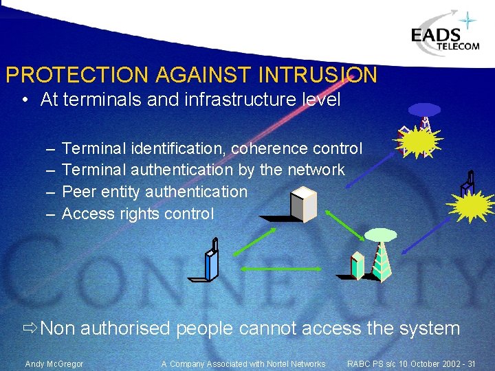 PROTECTION AGAINST INTRUSION • At terminals and infrastructure level – – Terminal identification, coherence PROTECTION AGAINST INTRUSION • At terminals and infrastructure level – – Terminal identification, coherence