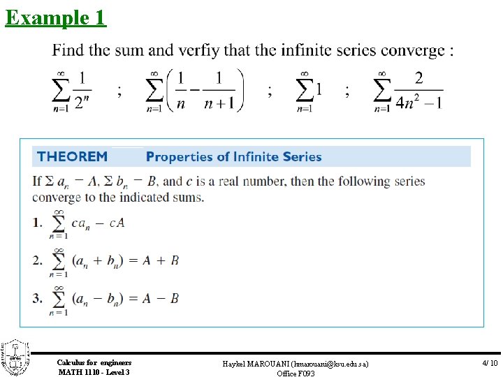 Example 1 Calculus for engineers MATH 1110 - Level 3 Haykel MAROUANI (hmarouani@ksu. edu.