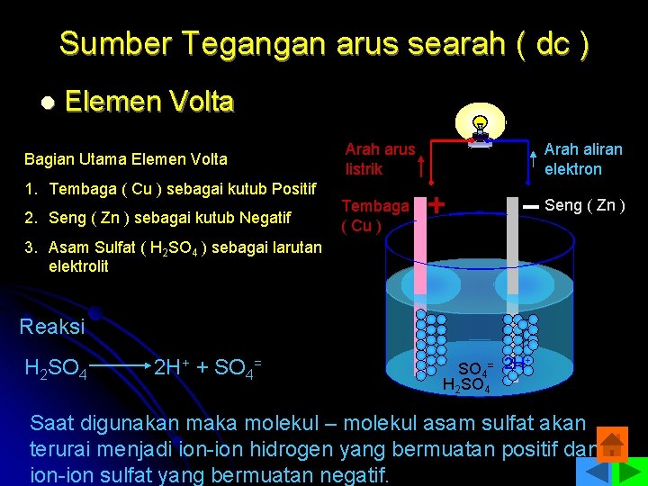 Sumber Tegangan arus searah ( dc ) l Elemen Volta Bagian Utama Elemen Volta