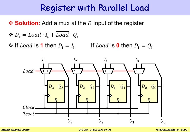 Register with Parallel Load v 1 0 1 0 Modular Sequential Circuits COE 202