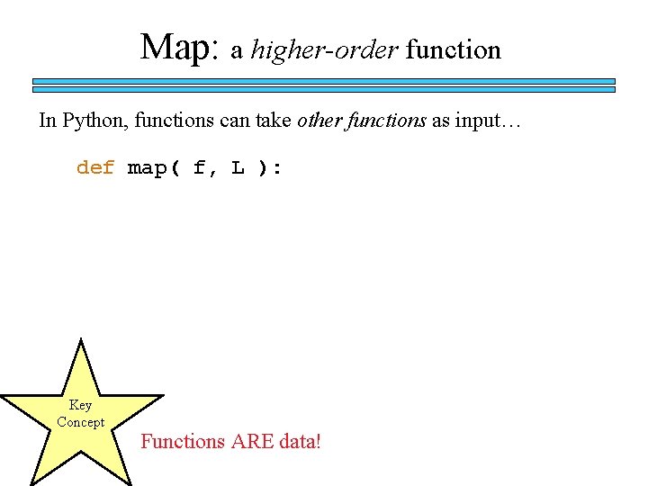 Map: a higher-order function In Python, functions can take other functions as input… def