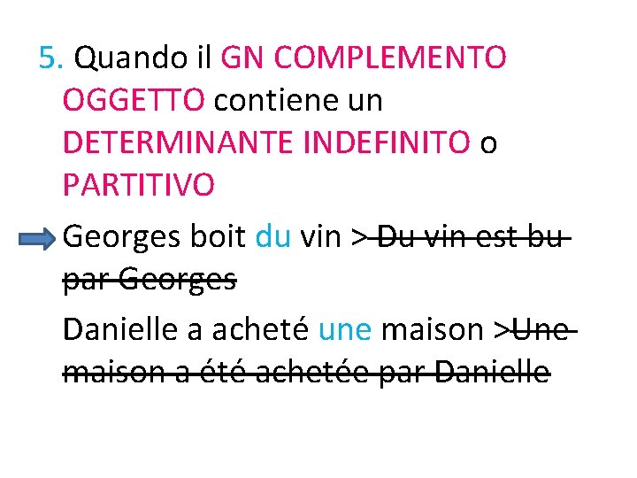 5. Quando il GN COMPLEMENTO OGGETTO contiene un DETERMINANTE INDEFINITO o PARTITIVO Georges boit