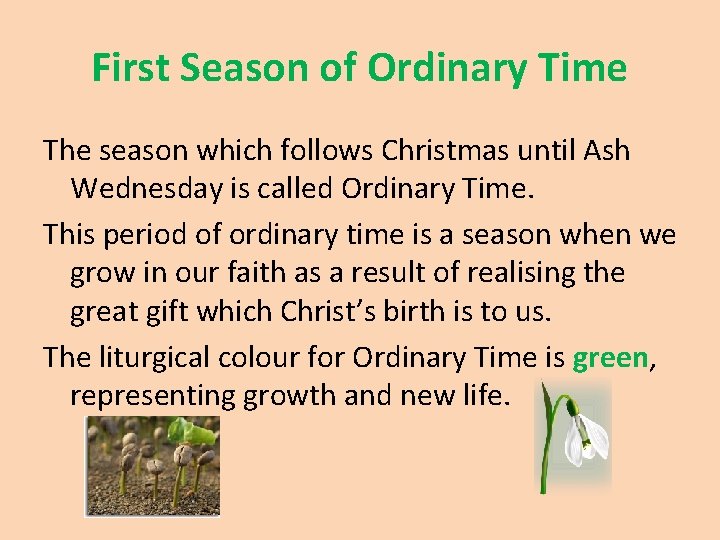First Season of Ordinary Time The season which follows Christmas until Ash Wednesday is