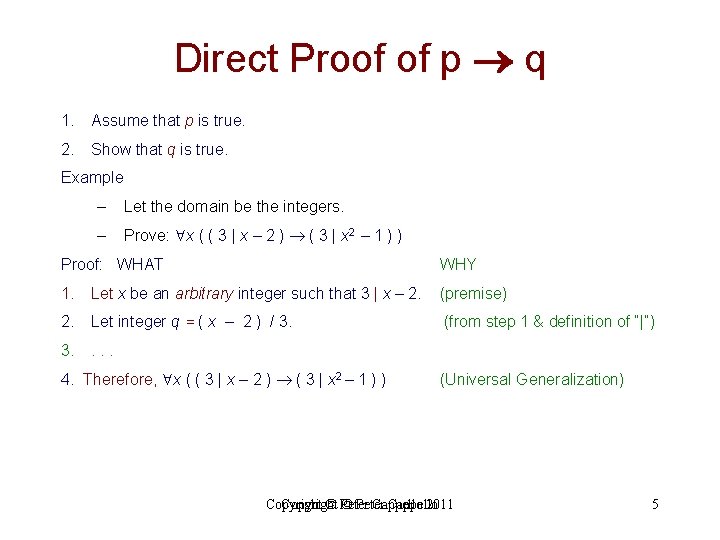 Direct Proof of p q 1. Assume that p is true. 2. Show that Direct Proof of p q 1. Assume that p is true. 2. Show that