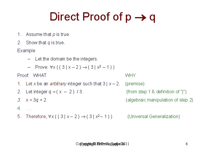 Direct Proof of p q 1. Assume that p is true. 2. Show that Direct Proof of p q 1. Assume that p is true. 2. Show that