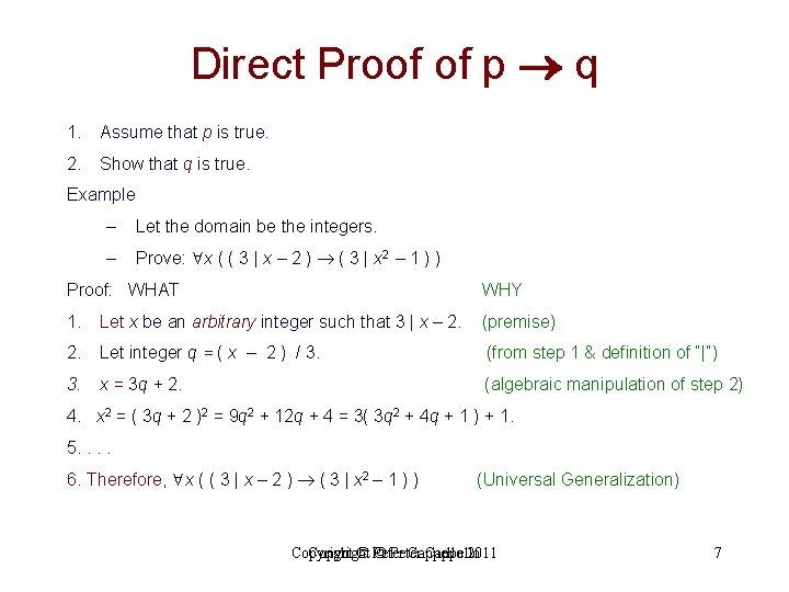 Direct Proof of p q 1. Assume that p is true. 2. Show that Direct Proof of p q 1. Assume that p is true. 2. Show that