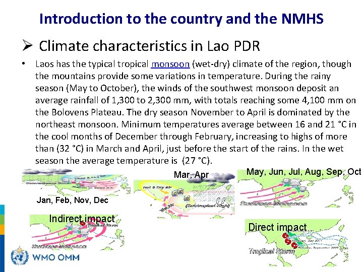 Introduction to the country and the NMHS Ø Climate characteristics in Lao PDR •