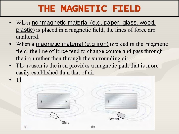 THE MAGNETIC FIELD • When nonmagnetic material (e. g. paper, glass, wood, plastic) is