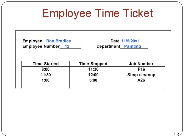 Employee Time Ticket 3 -13 