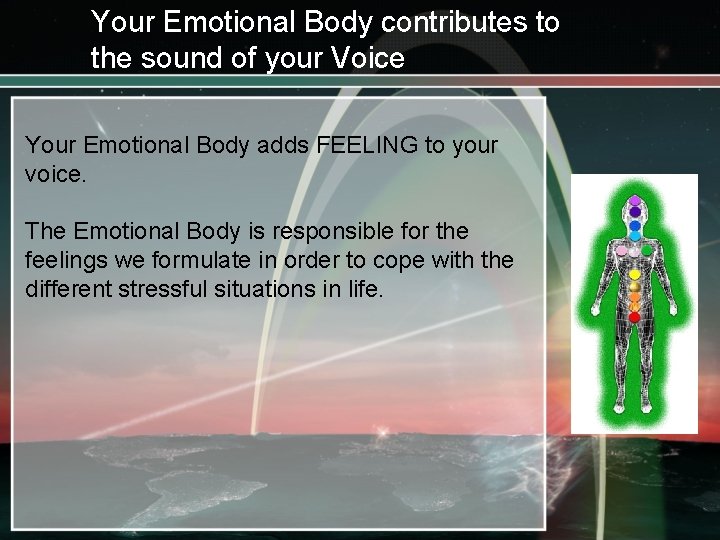 Your Emotional Body contributes to the sound of your Voice Your Emotional Body adds