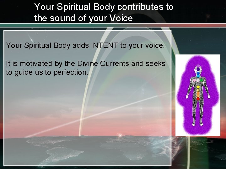 Your Spiritual Body contributes to the sound of your Voice Your Spiritual Body adds