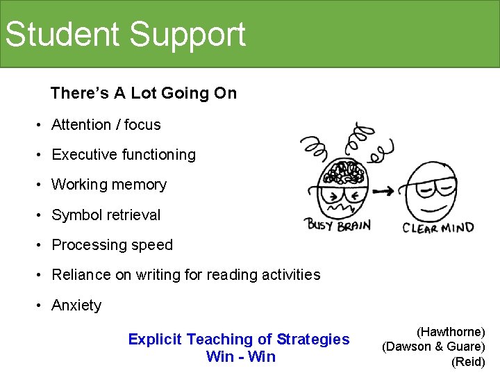 Student Support There’s A Lot Going On • Attention / focus • Executive functioning