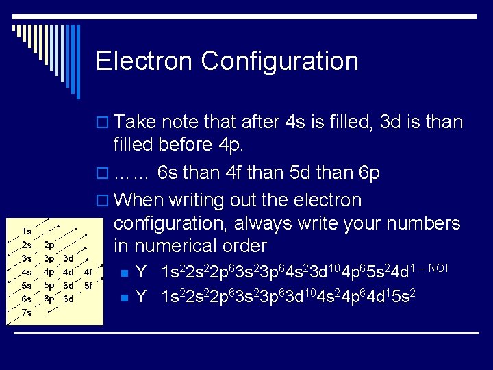 Electron Configuration o Take note that after 4 s is filled, 3 d is