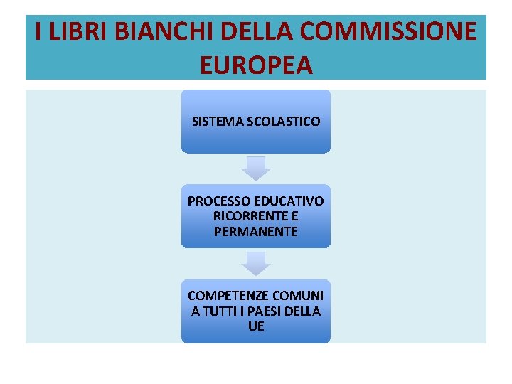 I LIBRI BIANCHI DELLA COMMISSIONE EUROPEA SISTEMA SCOLASTICO PROCESSO EDUCATIVO RICORRENTE E PERMANENTE COMPETENZE