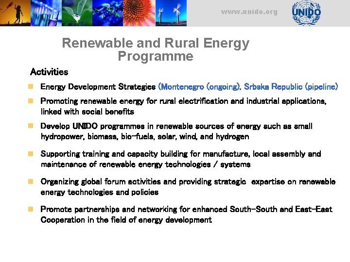 www. unido. org Renewable and Rural Energy Programme Activities n Energy Development Strategies (Montenegro www. unido. org Renewable and Rural Energy Programme Activities n Energy Development Strategies (Montenegro