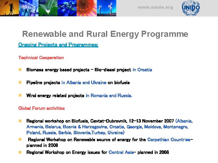 www. unido. org Renewable and Rural Energy Programme Ongoing Projects and Programmes: Technical Cooperation www. unido. org Renewable and Rural Energy Programme Ongoing Projects and Programmes: Technical Cooperation