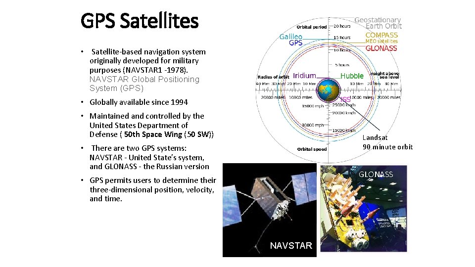 GPS Satellites • Satellite-based navigation system originally developed for military purposes (NAVSTAR 1 -1978).