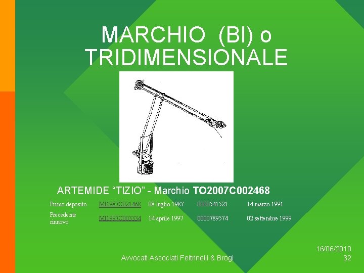 MARCHIO (BI) o TRIDIMENSIONALE ARTEMIDE “TIZIO” - Marchio TO 2007 C 002468 Primo deposito