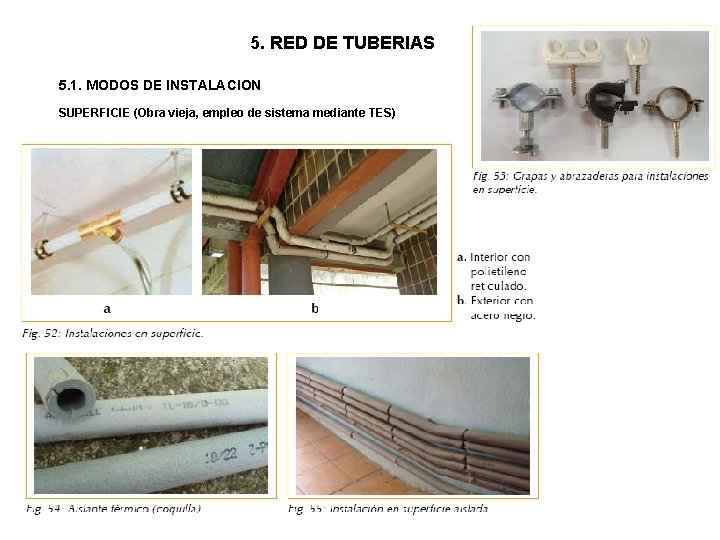 5. RED DE TUBERIAS 5. 1. MODOS DE INSTALACION SUPERFICIE (Obra vieja, empleo de 5. RED DE TUBERIAS 5. 1. MODOS DE INSTALACION SUPERFICIE (Obra vieja, empleo de