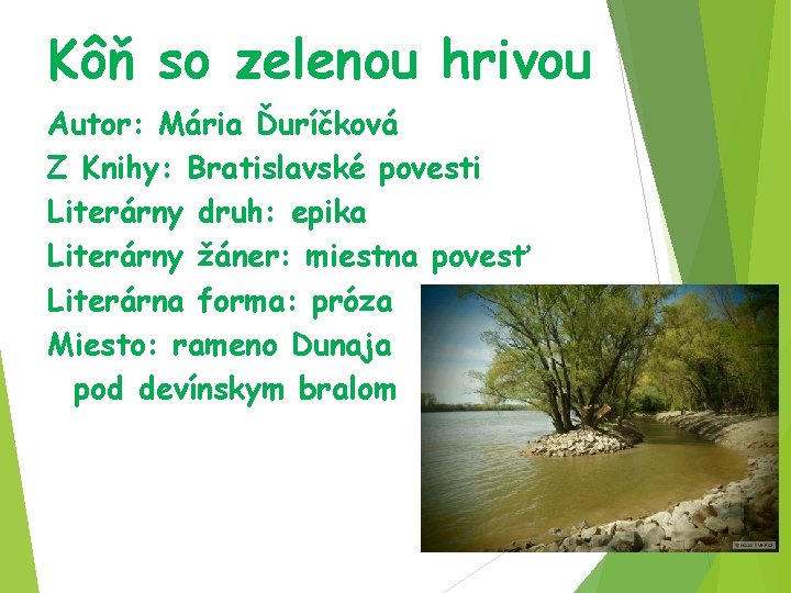 Kôň so zelenou hrivou Autor: Mária Ďuríčková Z Knihy: Bratislavské povesti Literárny druh: epika