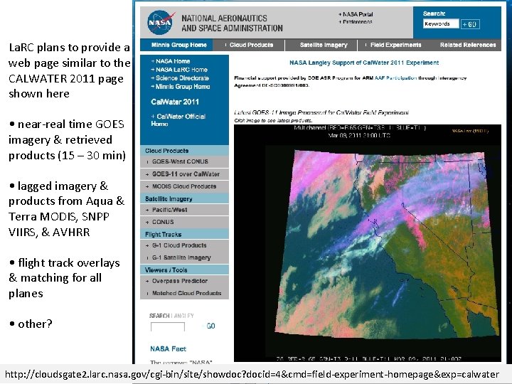 La. RC plans to provide a web page similar to the CALWATER 2011 page