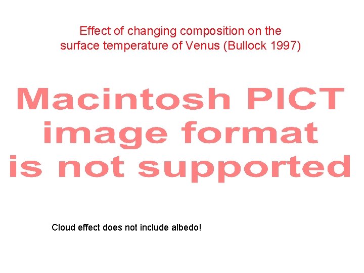 Effect of changing composition on the surface temperature of Venus (Bullock 1997) Cloud effect