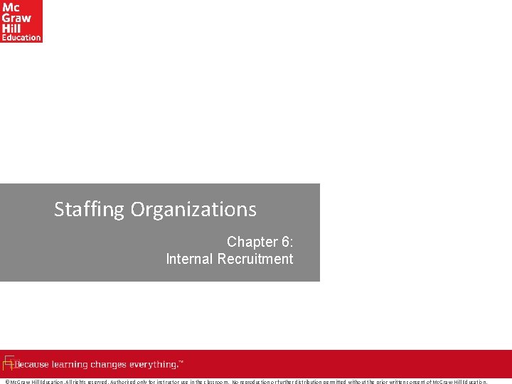 Staffing Organizations Chapter 6: Internal Recruitment ©Mc. Graw-Hill Education. All rights reserved. Authorized only