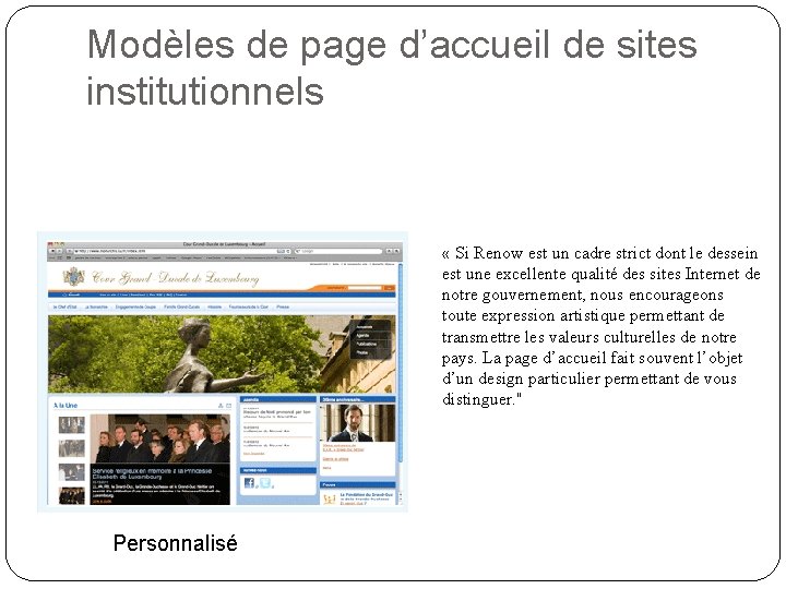 Modèles de page d’accueil de sites institutionnels « Si Renow est un cadre strict