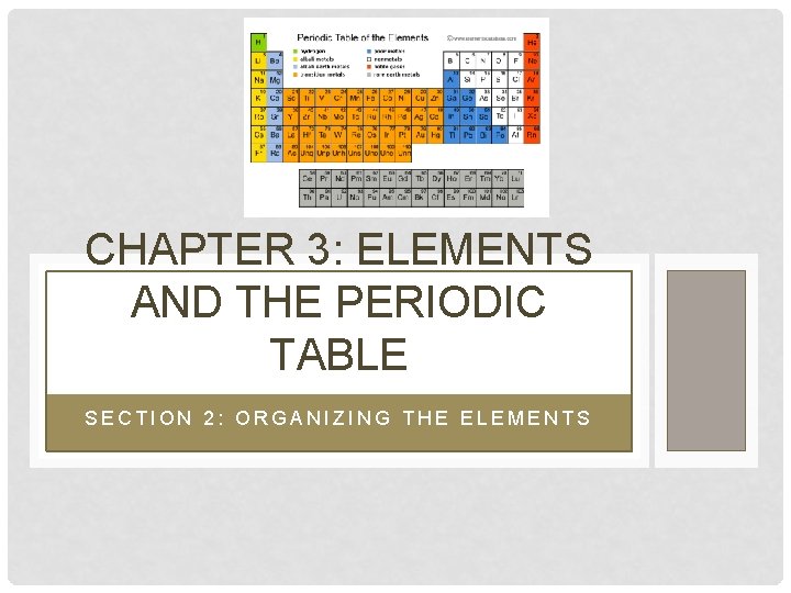 CHAPTER 3: ELEMENTS AND THE PERIODIC TABLE SECTION 2: ORGANIZING THE ELEMENTS 