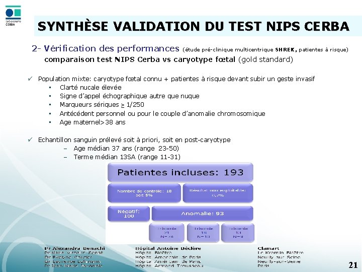 SYNTHÈSE VALIDATION DU TEST NIPS CERBA 2 - Vérification des performances (étude pré-clinique multicentrique