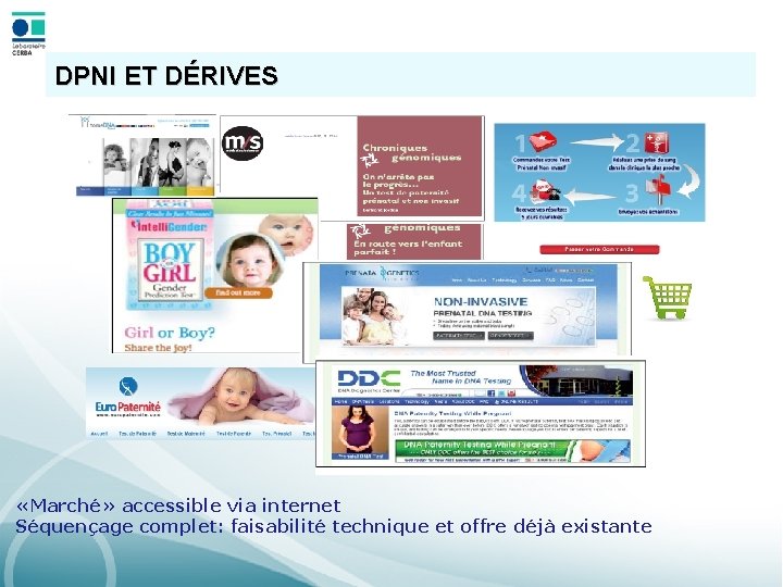 DPNI ET DÉRIVES «Marché» accessible via internet Séquençage complet: faisabilité technique et offre déjà