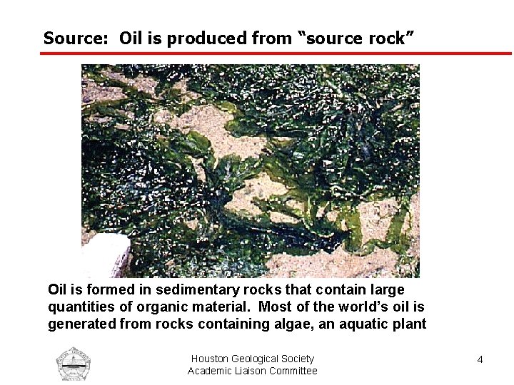 Source: Oil is produced from “source rock” Oil is formed in sedimentary rocks that