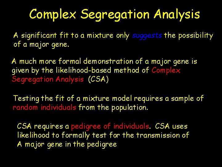 Complex Segregation Analysis A significant fit to a mixture only suggests the possibility of