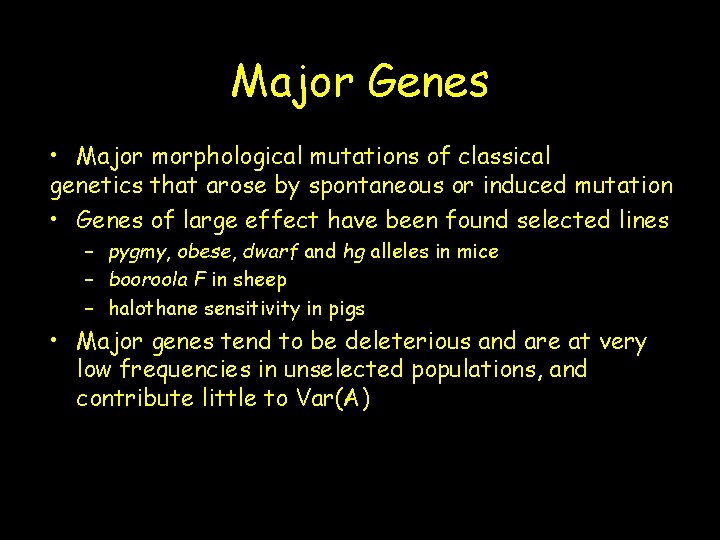 Major Genes • Major morphological mutations of classical genetics that arose by spontaneous or