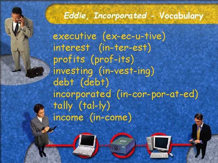 Eddie, Incorporated - Vocabulary executive (ex-ec-u-tive) interest (in-ter-est) profits (prof-its) investing (in-vest-ing) debt (debt)