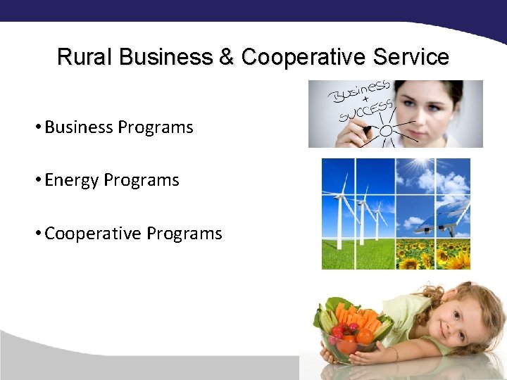 Rural Business & Cooperative Service • Business Programs • Energy Programs • Cooperative Programs