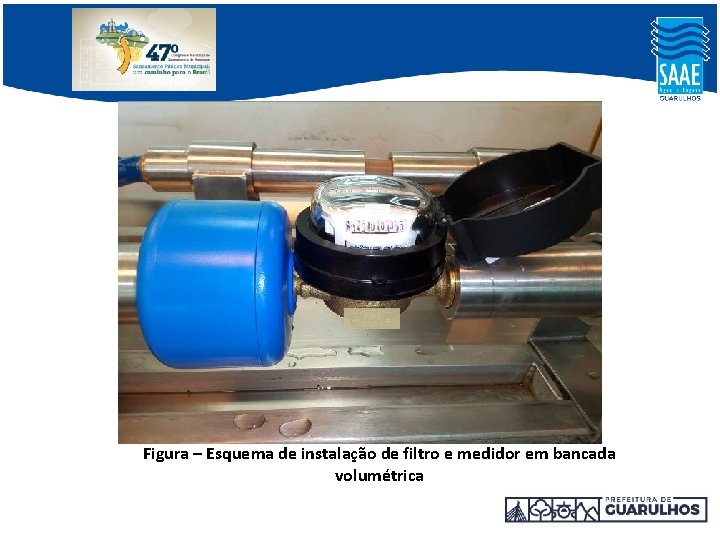 Figura – Esquema de instalação de filtro e medidor em bancada volumétrica Figura – Esquema de instalação de filtro e medidor em bancada volumétrica