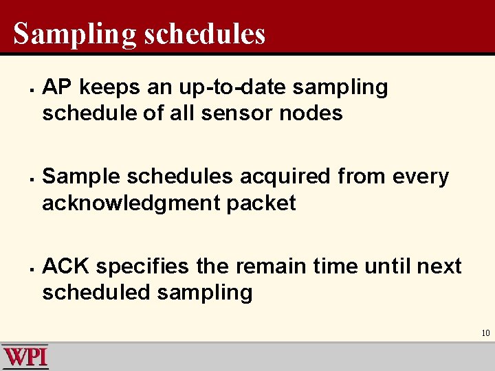 Sampling schedules § § § AP keeps an up-to-date sampling schedule of all sensor