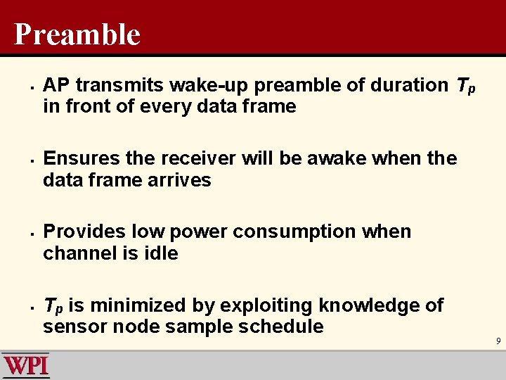 Preamble § § AP transmits wake-up preamble of duration Tp in front of every