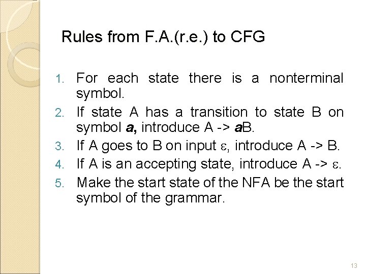 Rules from F. A. (r. e. ) to CFG 1. 2. 3. 4. 5.